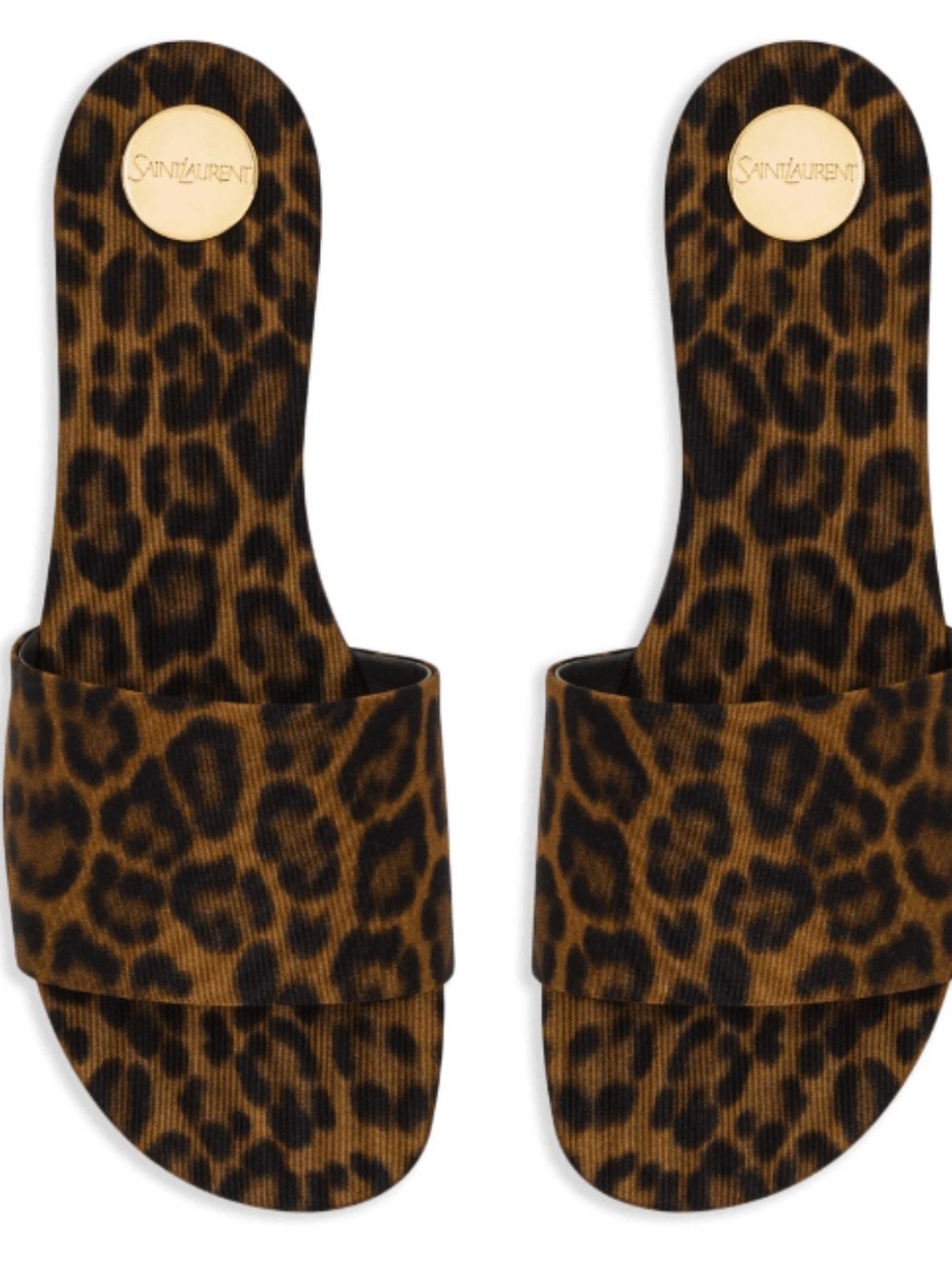 Saint Laurent Carlyle Leopard Grosgrain Slide Sandals in Brown and Black size 38